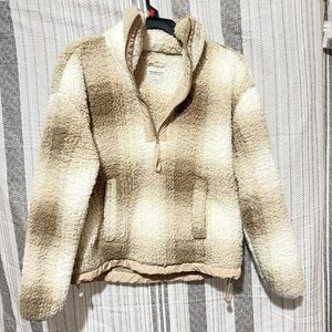 Abercrombie & Fitch Tan and Cream Sherpa Turtleneck Sweater